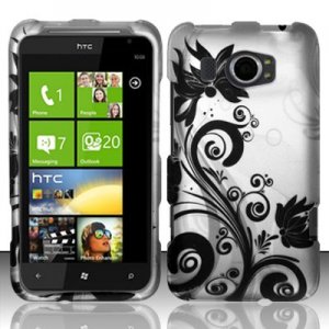 Hard Plastic Rubberized Snap On Design Case for HTC Titan II (AT&T) - Silver & Black Vines