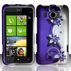 Hard Plastic Rubberized Snap On Design Case for HTC Titan II (AT&T) - Silver & Purple Vines