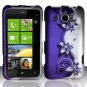 Hard Plastic Rubberized Snap On Design Case for HTC Titan II (AT&T) - Silver & Purple Vines