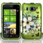 Hard Plastic Rubberized Snap On Design Case for HTC Titan II (AT&T) - Green Flowers & Butterfly