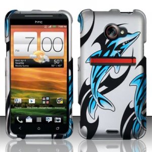 Hard Plastic Rubberized Snap On Design Case for HTC Evo 4G LTE (Sprint) - Dolphin