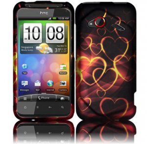 Hard Plastic Rubberized Design Case for HTC Droid Incredible 4G (Verizon) - Gold Hearts
