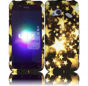 Hard Plastic Rubberized Design Case for HTC Droid Incredible 4G (Verizon) - Gold Stars