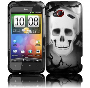 Hard Plastic Rubberized Design Case for HTC Droid Incredible 4G (Verizon) - White Skull