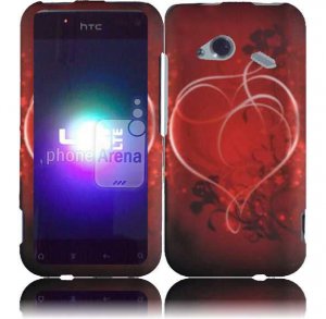 Hard Plastic Rubberized Design Case for HTC Droid Incredible 4G (Verizon) - Red Heart Swirl