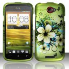 Hard Plastic Rubberized Snap On Design Case for HTC One S/Ville (T-Mobile) - Green Flowers Butterfly