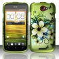 Hard Plastic Rubberized Snap On Design Case for HTC One S/Ville (T-Mobile) - Green Flowers Butterfly