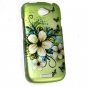 Hard Plastic Rubberized Snap On Design Case for HTC One S/Ville (T-Mobile) - Green Flowers Butterfly