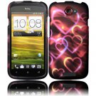 Hard Plastic Rubberized Snap On Design Case for HTC One S/Ville (T-Mobile) - Rainbow Hearts