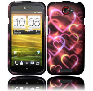 Hard Plastic Rubberized Snap On Design Case for HTC One S/Ville (T-Mobile) - Rainbow Hearts