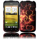 Hard Plastic Rubberized Snap On Design Case for HTC One S/Ville (T-Mobile) - Gold Hearts