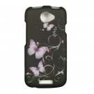 Hard Plastic Rubberized Snap On Design Case for HTC One S/Ville (T-Mobile) - Purple Butterfly