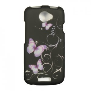 Hard Plastic Rubberized Snap On Design Case for HTC One S/Ville (T-Mobile) - Purple Butterfly