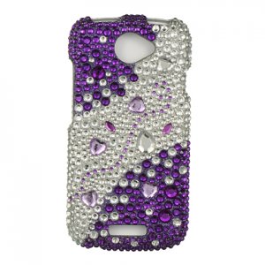 Hard Plastic Bling Diamond Snap On Cover Case for HTC One S/Ville (T-Mobile) - Purple and Silver