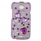 Hard Plastic Bling Diamond Snap On Cover Case for HTC One S/Ville (T-Mobile) - Purple Hearts