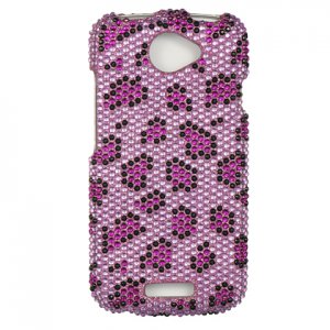 Hard Plastic Bling Diamond Snap On Cover Case for HTC One S/Ville (T-Mobile) - Purple Leopard