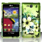 Hard Plastic 2-Piece Rubberized Snap On Design Case for LG Lucid 4G - Green Flowers Butterfly