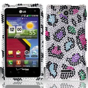 Hard Plastic Bling Rhinestone Design Case for LG Lucid 4G (Verizon) - Rainbow Leopard