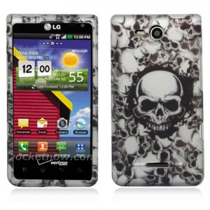 Hard Plastic 2-Piece Rubberized Snap On Design Case for LG Lucid 4G - White Skulls
