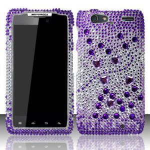 Hard Plastic Bling Rhinestone Design Case for Motorola Droid RAZR Maxx XT916 - Purple and Silver