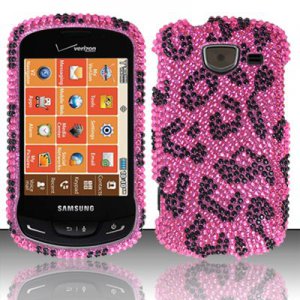 Hard Plastic Bling Rhinestone Design Case for Samsung Brightside U380 - Hot Pink Leopard