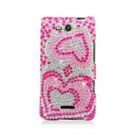 Hard Plastic Bling Rhinestone Design Case for LG Lucid 4G (Verizon) - Dual Pink Hearts