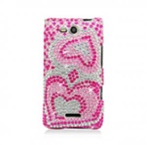 Hard Plastic Bling Rhinestone Design Case for LG Lucid 4G (Verizon) - Dual Pink Hearts