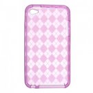 Crystal Gel Check Design Skin Cover Case for Apple iPod Touch 4 - Hot Pink