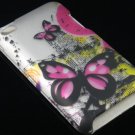 Hard Plastic Rubber Feel Design Case for Apple iPod Touch 4 - Silver & Pink Butterfly