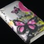 Hard Plastic Rubber Feel Design Case for Apple iPod Touch 4 - Silver & Pink Butterfly