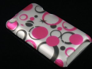 Hard Plastic Rubber Feel Design Case for Apple iPod Touch 4 - Black and Pink Dots
