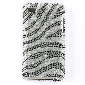 Hard Plastic Bling Rhinestone Design Cover Case for Apple iTouch 4 (4th Gen) - Silver & Black Zebra