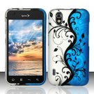 Hard Plastic Rubber Feel Design Case for LG Marquee LS855 - Silver and Blue Vines