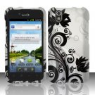 Hard Plastic Rubber Feel Design Case for LG Marquee LS855 - Silver and Black Vines