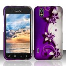 Hard Plastic Rubber Feel Design Case for LG Marquee LS855 - Silver and Purple Vines