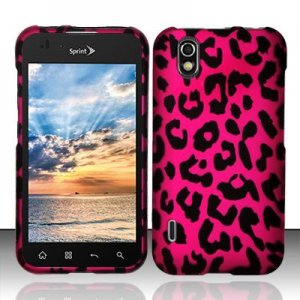 Hard Plastic Rubber Feel Design Case for LG Marquee LS855 - Hot Pink Leopard