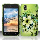 Hard Plastic Rubber Feel Design Case for LG Marquee LS855 - Green Flowers and Butterfly