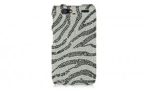 Hard Plastic Bling Rhinestone Design Case for Motorola Droid RAZR Maxx XT916 - Silver & Black Zebra