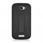 Black Impact Hard Plastic Hybrid Case Cover with Kickstand for HTC One S (T-Mobile)