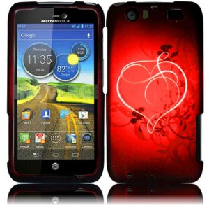 Hard Plastic Rubberized Design Case for Motorola Atrix 3 HD MB886 (AT&T) &acirc;�� Red Heart Swirl