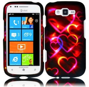 Hard Plastic Rubberized Snap On Design Case for Samsung Focus 2 i667 (AT&T) - Colorful Hearts
