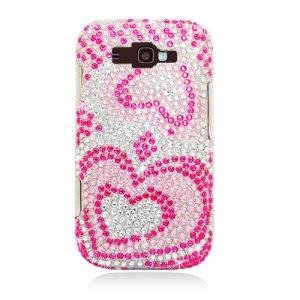 Hard Plastic Bling Rhinestone Design Case for Samsung Focus 2 i667 (AT&T) - Dual Pink Hearts