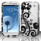 Hard Plastic Rubberized Design Case Cover for Samsung Galaxy S3 III – Silver & Black Vines
