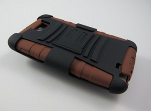 Brown Rugged Armor Hard Case with Kickstand Belt Clip Holster for Galaxy Note i717/i9220 (AT&T)