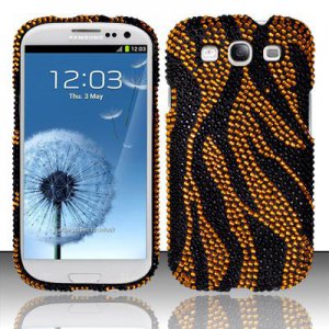 Hard Plastic Bling Rhinestone Snap On Cover Case for Samsung Galaxy S3 III &acirc;�� Golden Zebra