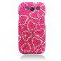 Hard Plastic Bling Rhinestone Snap On Cover Case for Samsung Galaxy S3 III &acirc;�� Hot Pink Hearts