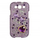 Hard Plastic Bling Rhinestone Snap On Cover Case for Samsung Galaxy S3 III – Purple Hearts
