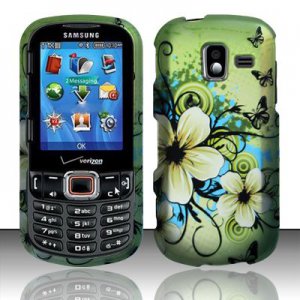 Flowers & Butterfly Hard Plastic Rubberized Design Case for Samsung Intensity III SCH U485 (Verizon)