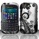 Black Vines Hard Plastic Rubberized Snap on Case BlackBerry Curve 9310/9320 (Verizon/Boost Mobile)
