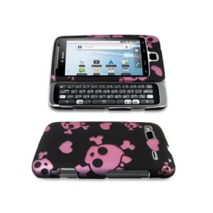 Hard Plastic Rubber Feel Design Case for HTC G2 - Black and Pink Skull